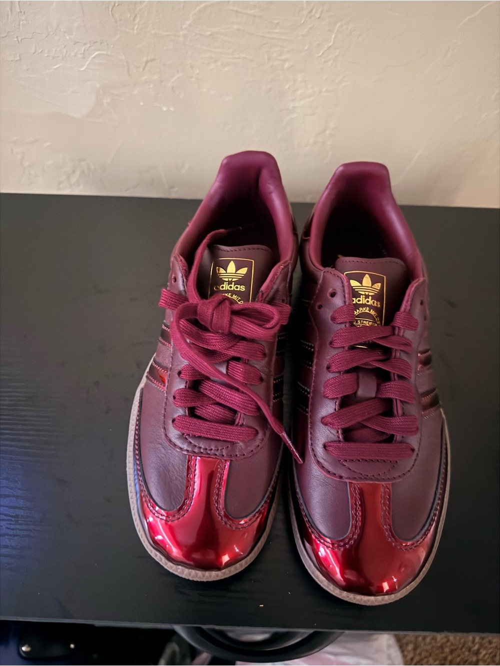 Adidas Sambas OG Burgundy Patent-Toe Leather Sneakers